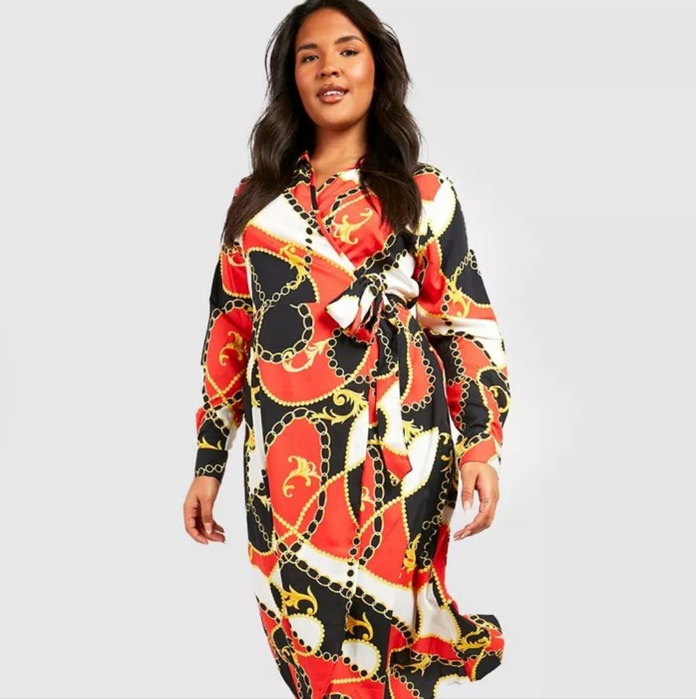 Boohoo Plus printed wrap dress, Sz18, NWT...